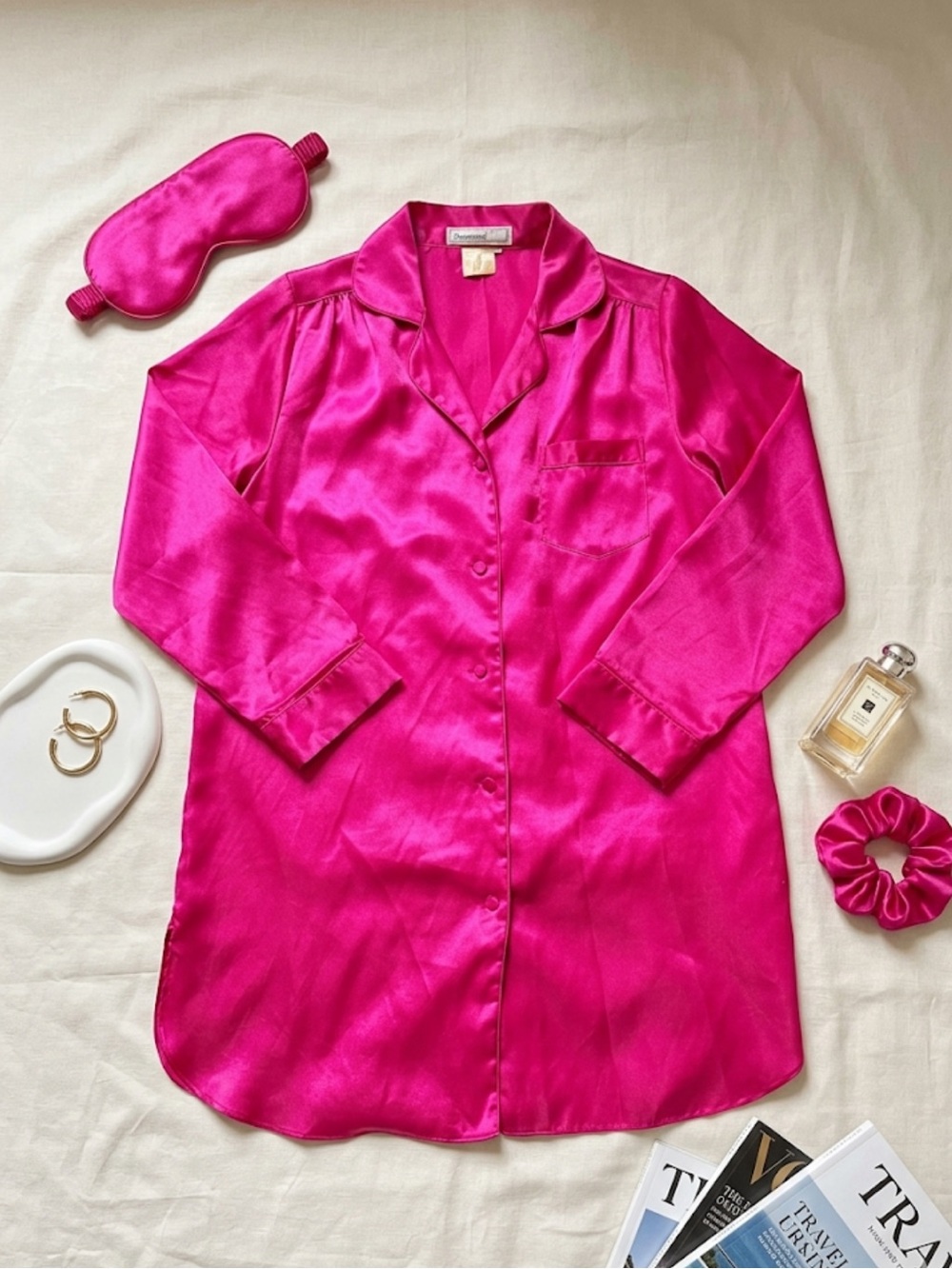 Vintage Dominique Pink Satin PJ Top – Size M | Coquette Sleepwear | 90s Satin